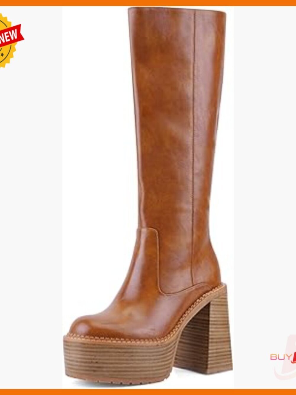 Platform Mid Calf Boots Block Heel Square Toe Knee High Women's Shoes